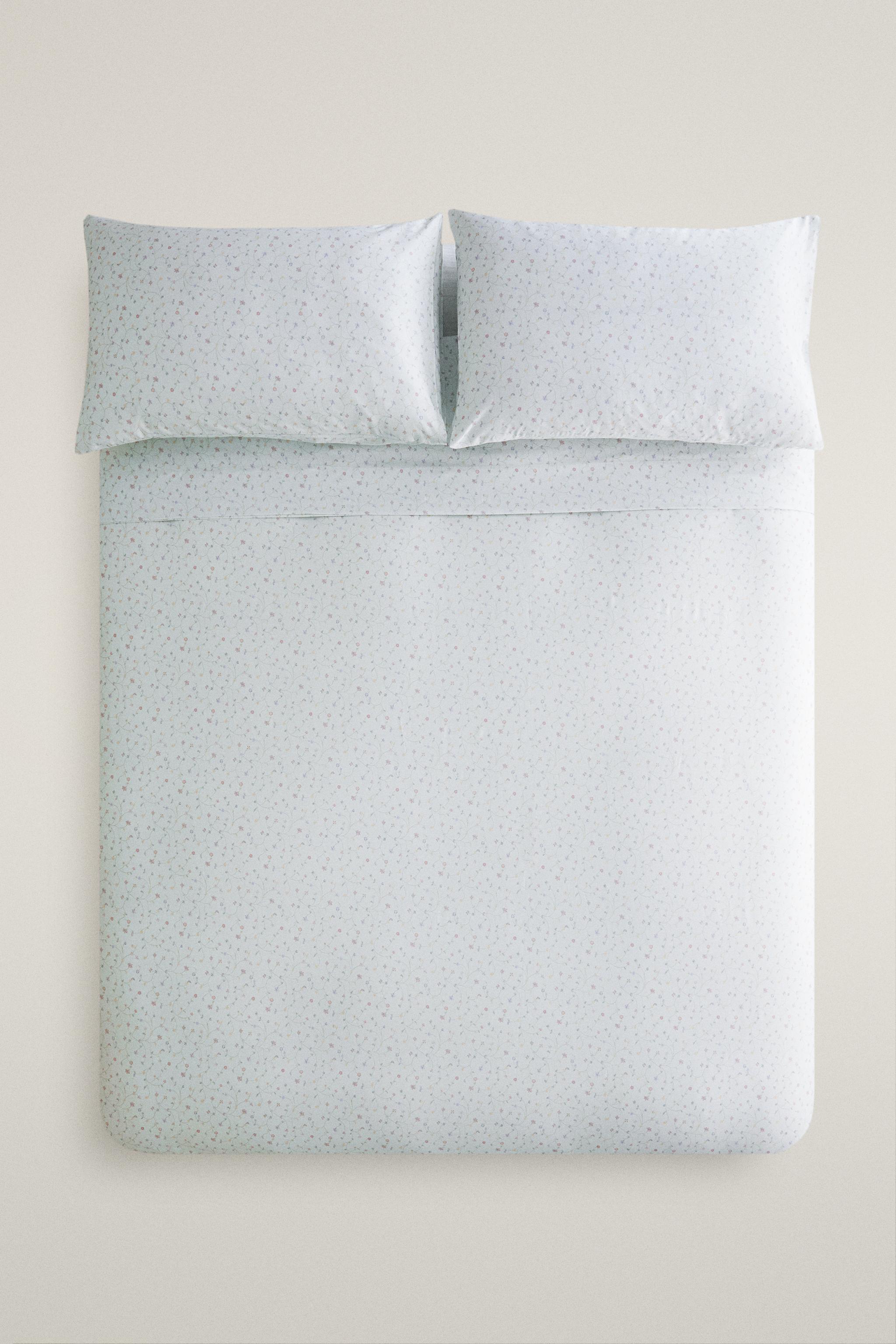 MINI FLORAL PRINT SATEEN DUVET COVER — Blue / Green