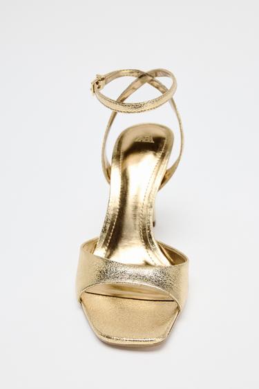 PATENT-FINISH HIGH-HEEL SANDALS - Gold by Zara - Image 3
