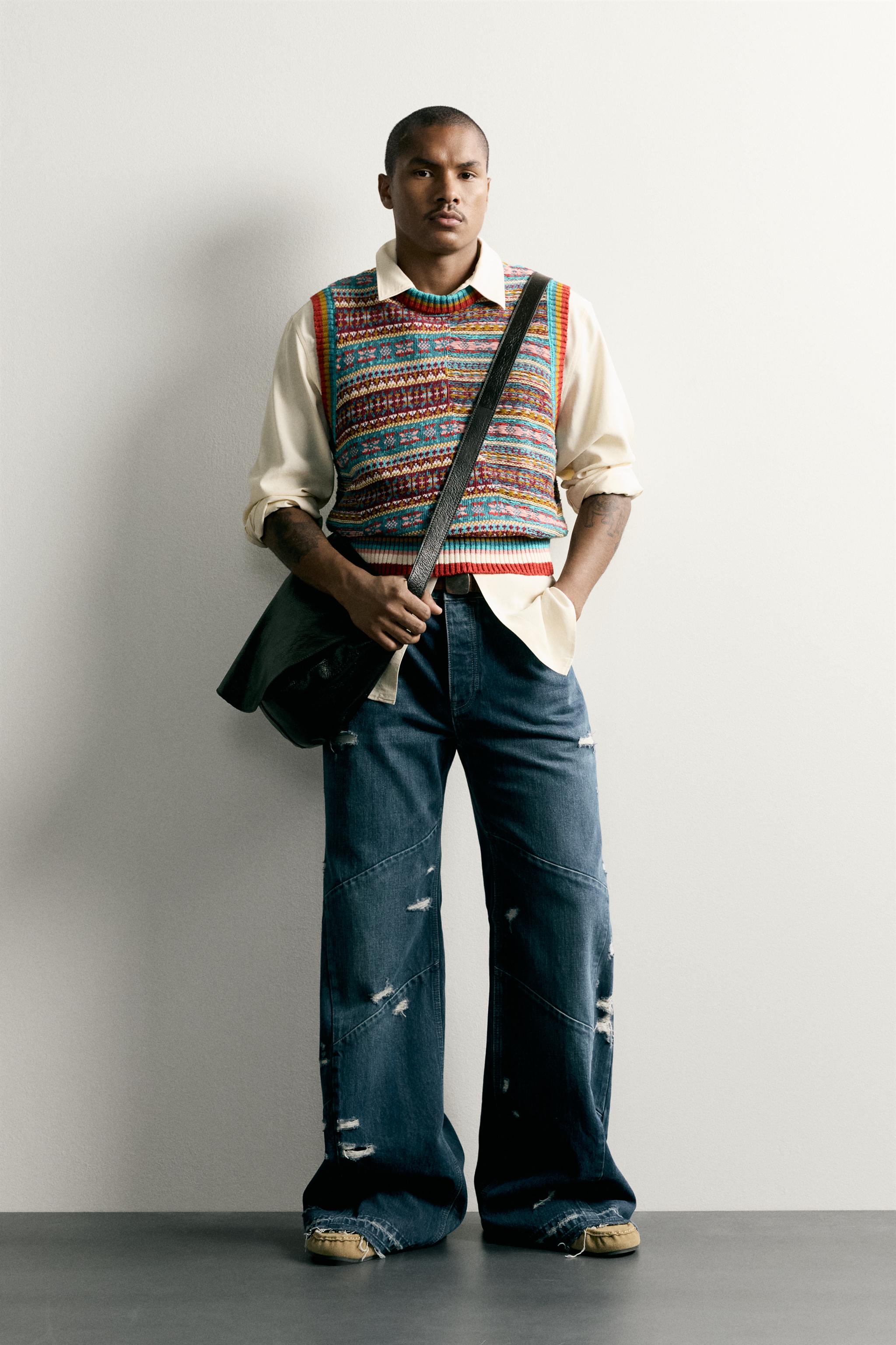 PATCHWORK JACQUARD KNIT VEST - Turquoise | ZARA Spain