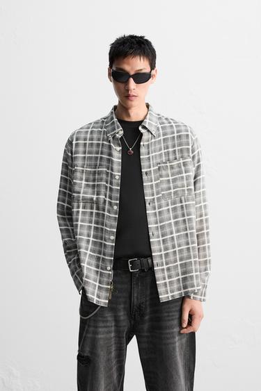 フルイドチェック柄シャツグレーZaraのフルイドチェック柄シャツ - グレー 
