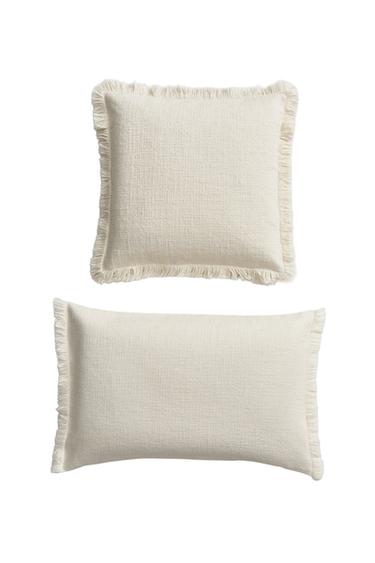 STRIPED CUSHION COVER WITH FRINGING - Ecru by Zara