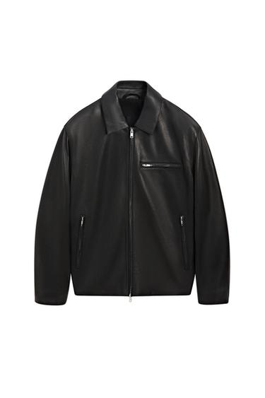 Cazadora piel napa detalle bolsillo - Negro de Zara