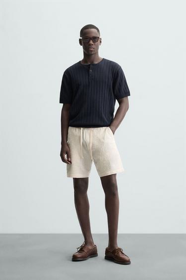 Zara JACQUARD TEXTURED SHORTS - Oyster-white
