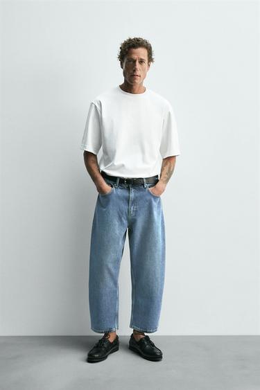 TAPERED WIDE-LEG JEANS - Mid-blue by Zara