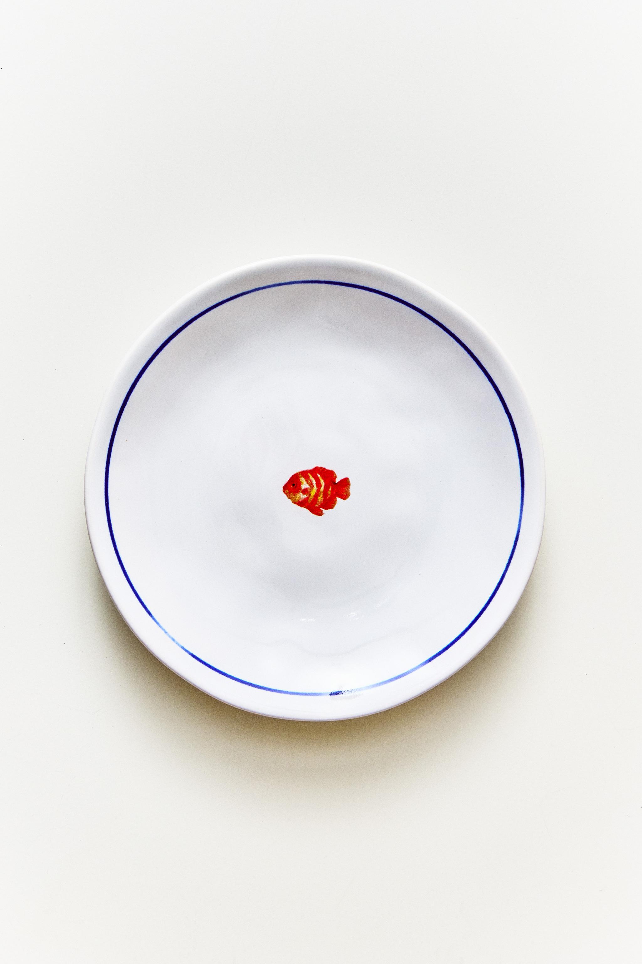 MARINE ANIMAL STONEWARE SIDE PLATE — Blue