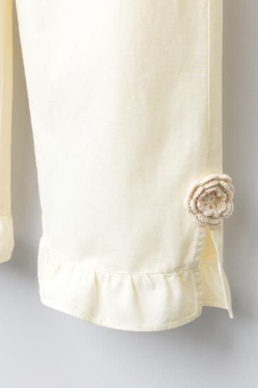 CROCHET FLOWER RUFFLE TROUSERS - Ecru by Zara - Image 3