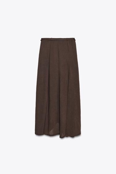 KNITTED CUT-OUT SKIRT WITH BELT - Brown by Zara - Image 5