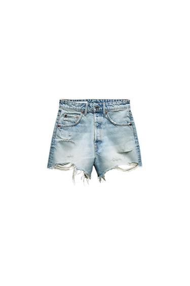 TRF HIGH-WAIST DENIM RIPPED SHORTS
