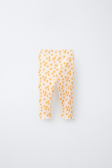 LEGGING CÔTELÉ À FLEURS - écru/jaune de Zara - Image 1