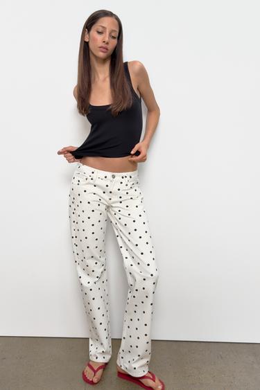 Zara TRF LOW RISE WIDE LEG POLKA DOT JEANS - only one