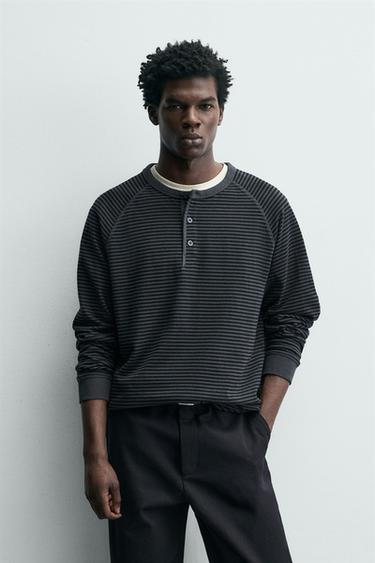 Zara HENLEY T-SHIRT - striped