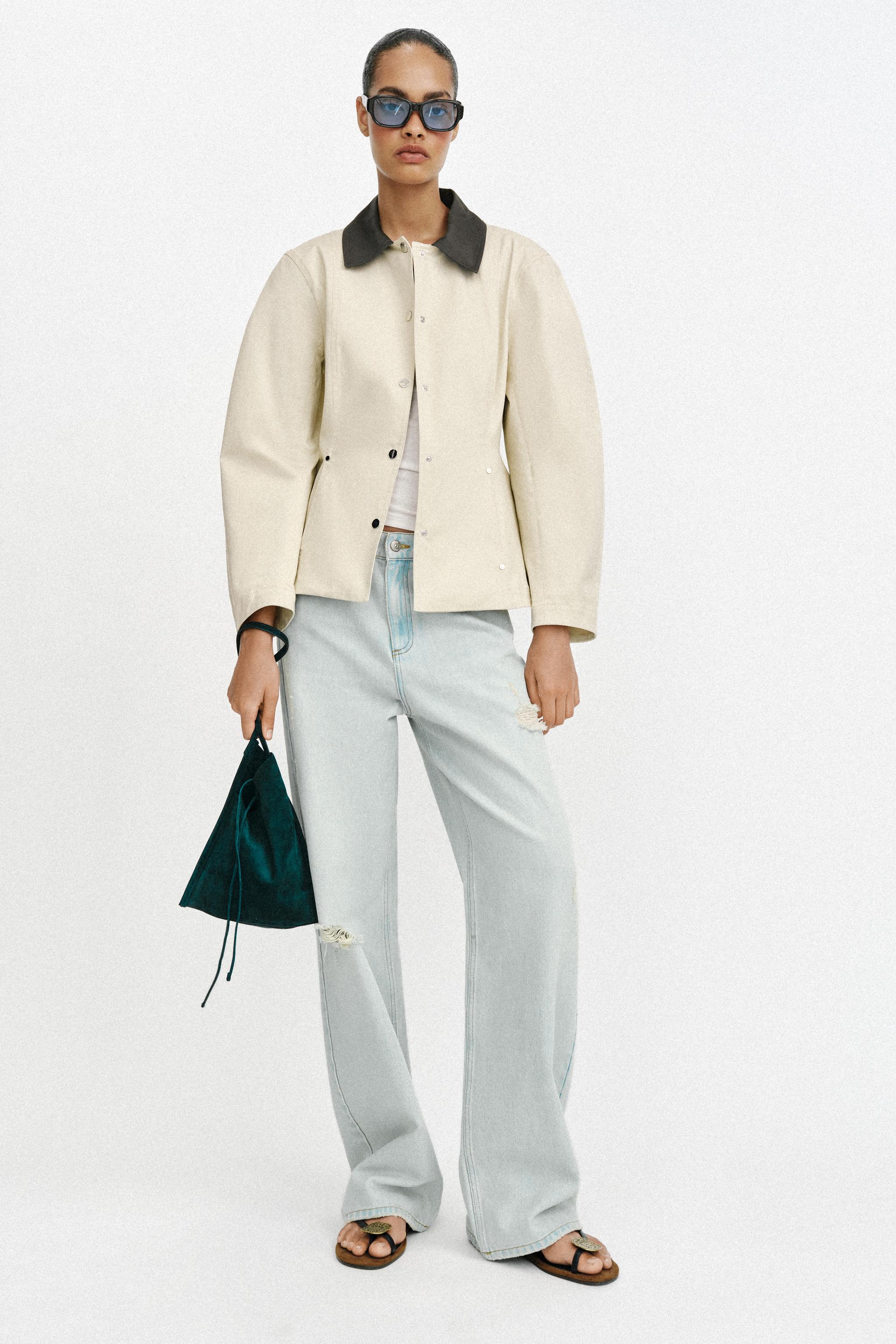 CONTRAST COLLAR PEPLUM JACKET