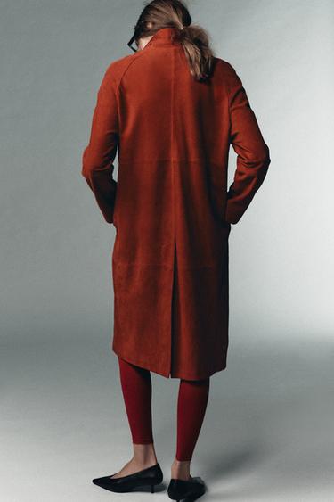MANTEAU EN CUIR DAIM 100% ÉDITION LIMITÉE - Rouge de Zara - Image 6