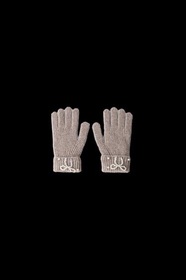 Zara KNIT GLOVES WITH PEARLS - Brown marl - Image 0