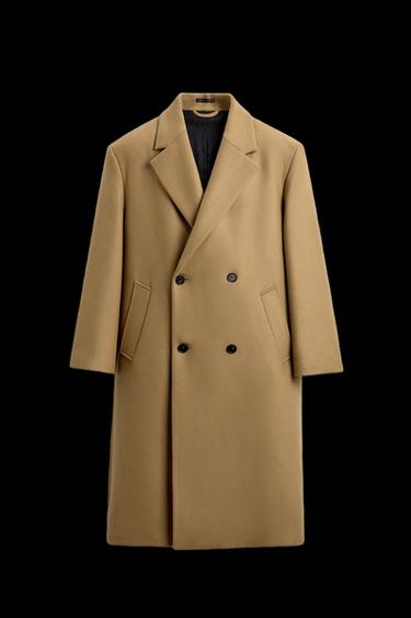 WOOL BLEND DOUBLE-BREASTED COAT - camel by Zara