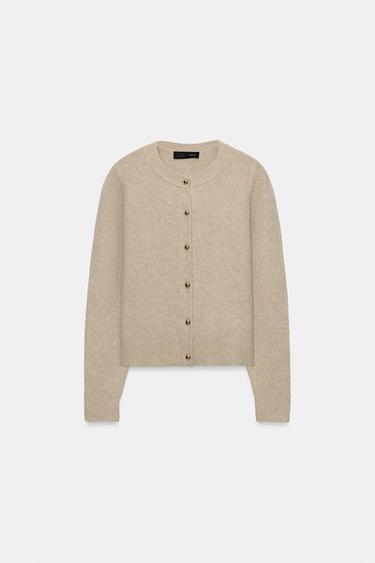 CHAQUETA PUNTO BOTÓN DORADO - ARENA/MARRÓN de Zara