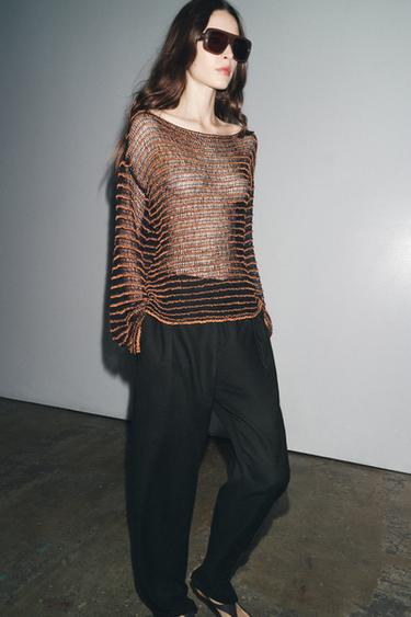 OPEN KNIT SWEATER - BLACK/ORANGE by Zara - Image 2