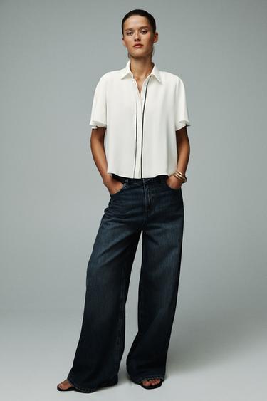 Zara CONTRAST TRIM SHIRT - Oyster-white