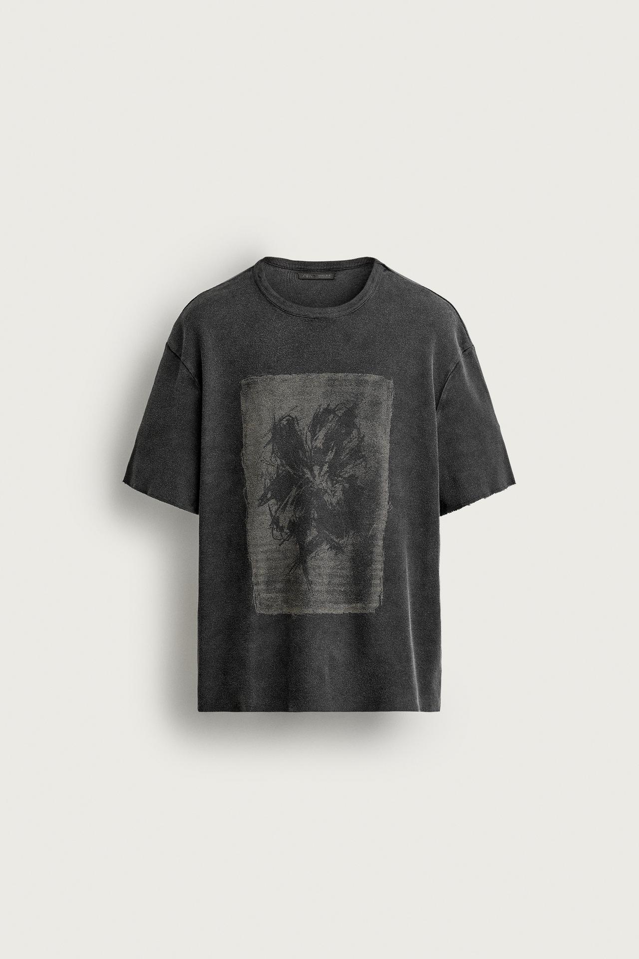 WASHED PRINTED KNIT T-SHIRT — Black
