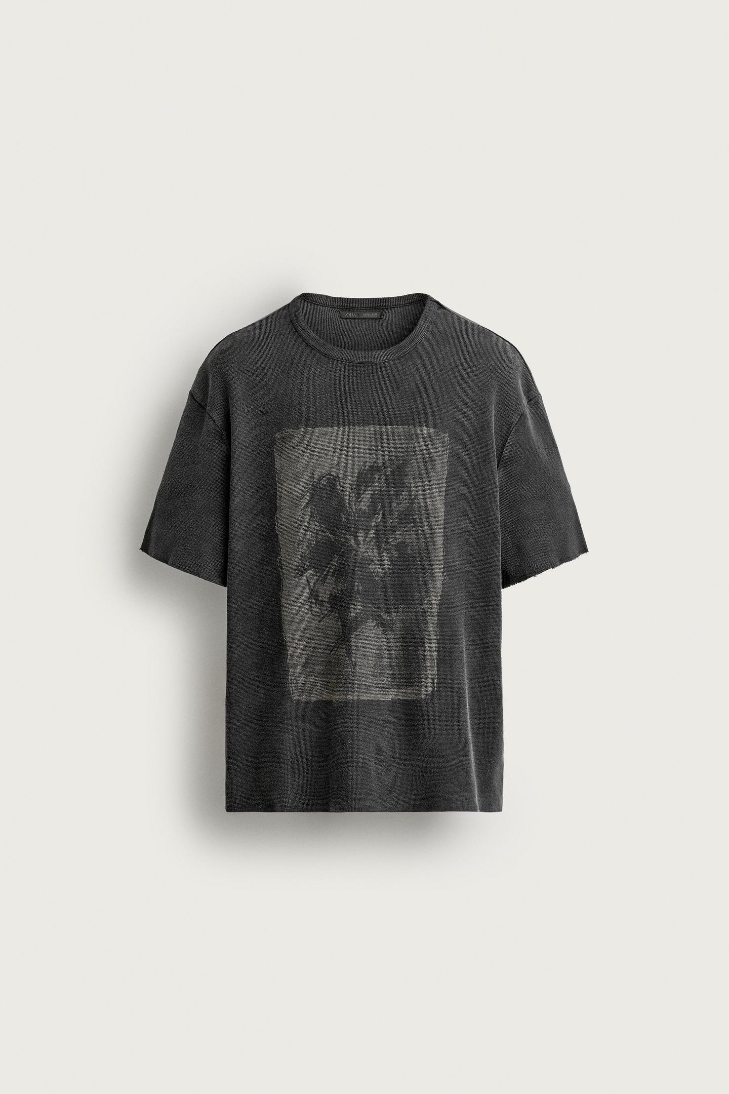 Мужская футболка Zara Washed Printed Knit, цвет: Чёрный — фото 7