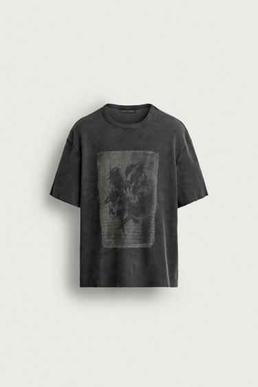 WASHED PRINTED KNIT T-SHIRT — Black 1