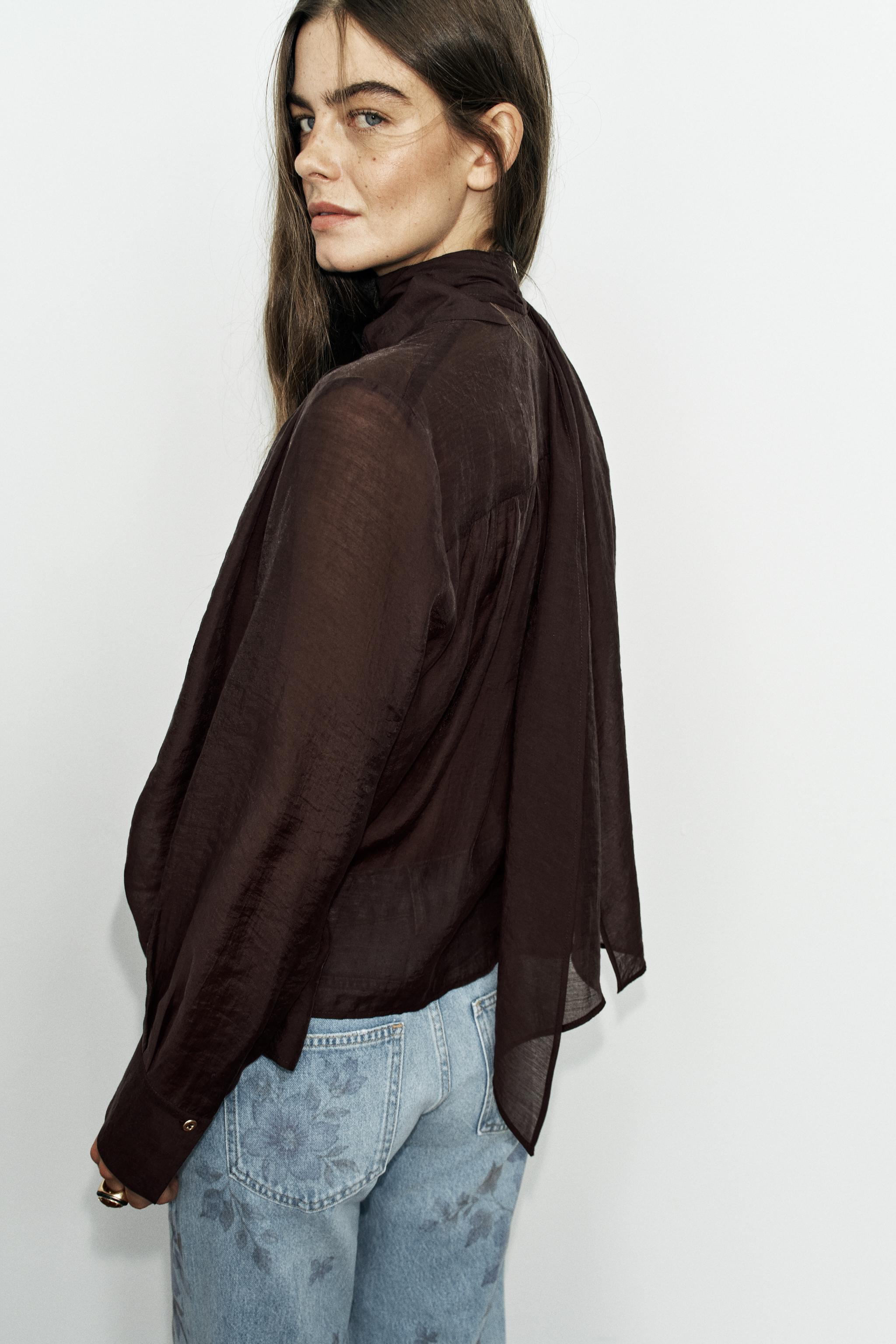 Женские рубашки Zara SCARF SHIRT — фото 7