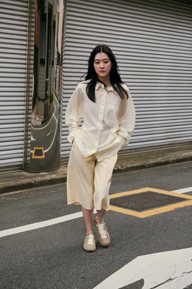 Zara PLEATED JORTS - Light yellow