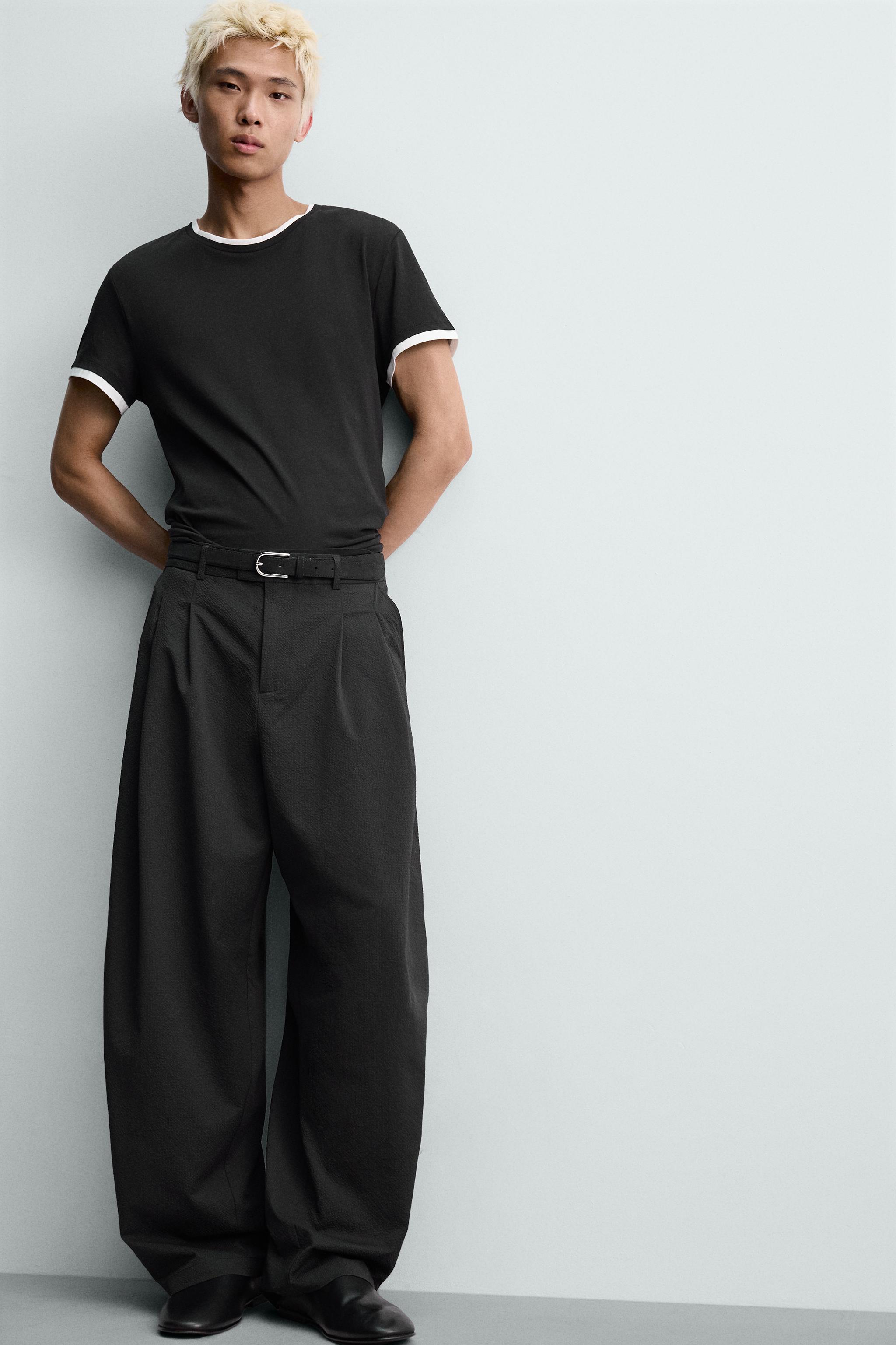 リラックスフィットイレギュラーテクスチャーパンツ - ブラック | ZARA