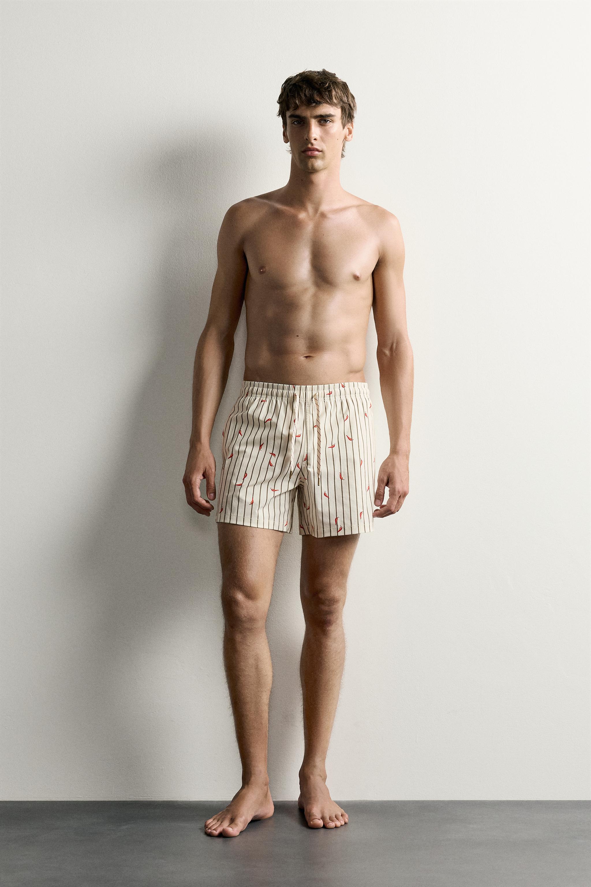 CHILI STRIPE MID-LENGTH SWIMSUIT — Ecru