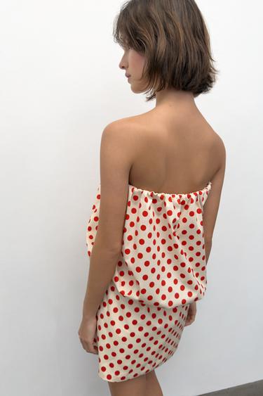 OFF-THE-SHOULDER POLKA DOT DRESS - Ecru / Red by Zara - Image 4