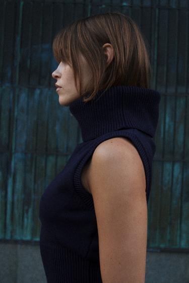 JERSEY CHALECO PUNTO CUELLO SUBIDO - Marino de Zara