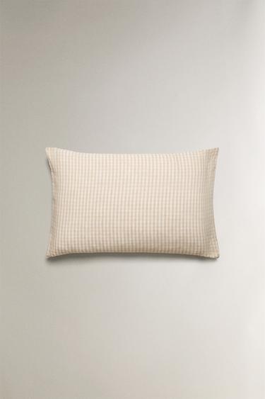 DYED THREAD CHECK PILLOWCASE - Light beige by Zara - Image 3