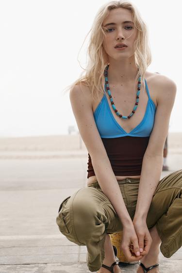 COMBINED HALTER TOP - Brown-Blue by Zara - Image 3