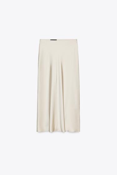 JUPE MIDI SATINÉE - Gris / Beige de Zara - Image 6