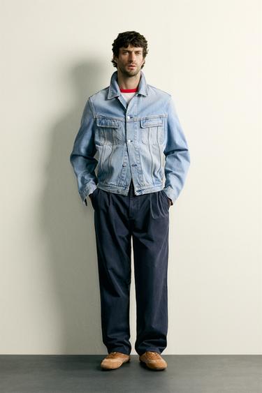 RELAXED FIT PLEATED CHINO TROUSERS - Navy blue by Zara - Image 0
