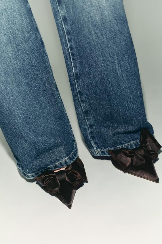 SATIN EFFECT SLINGBACK HEELS WITH BOW