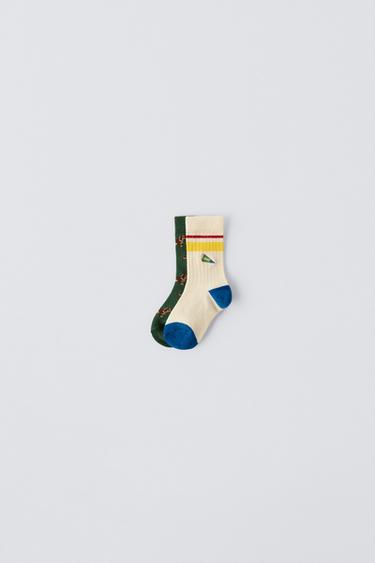 LOT DE DEUX PAIRES DE CHAUSSETTES À IMPRIMÉ - Vert de Zara