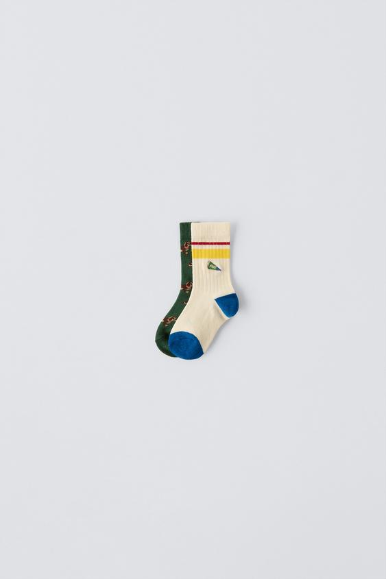 LOT DE DEUX PAIRES DE CHAUSSETTES À IMPRIMÉ - Vert de Zara - Image 0