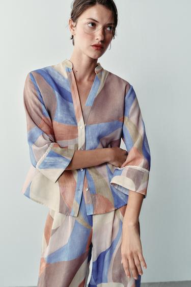 CAMISA ESTAMPADA COM RENDA - Multicolor da Zara
