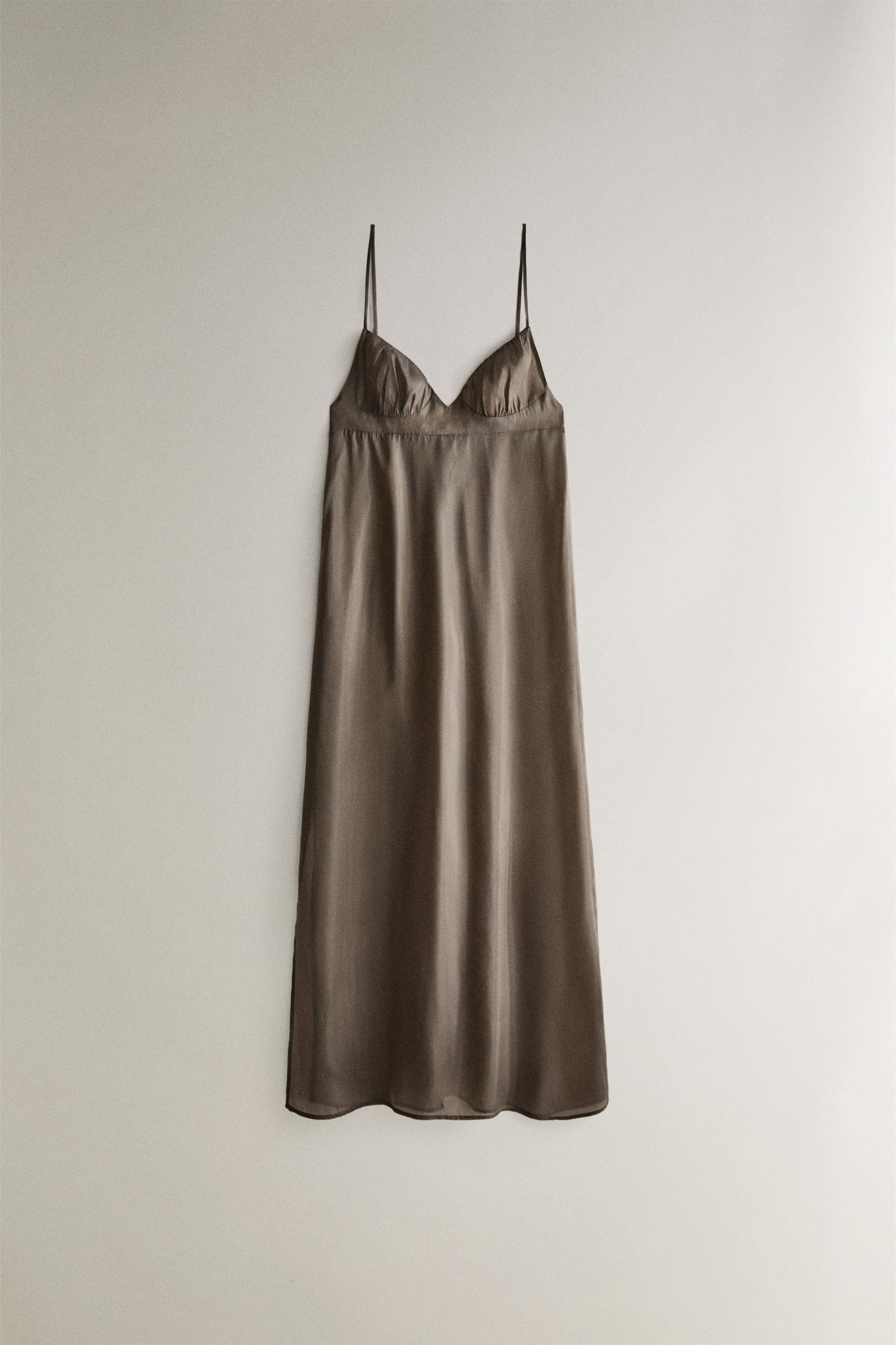 CAMISOLA DE SEDA EM ORGANZA - Cinza / Torrado | ZARA Brasil