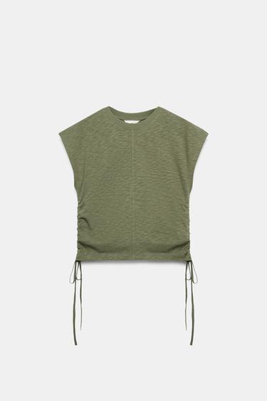RUSTIC GATHERED T-SHIRT - Khaki by Zara - Image 5