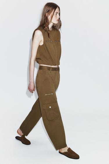 PANTALÓN BARREL BOLSILLOS CARGO - Khaki de Zara