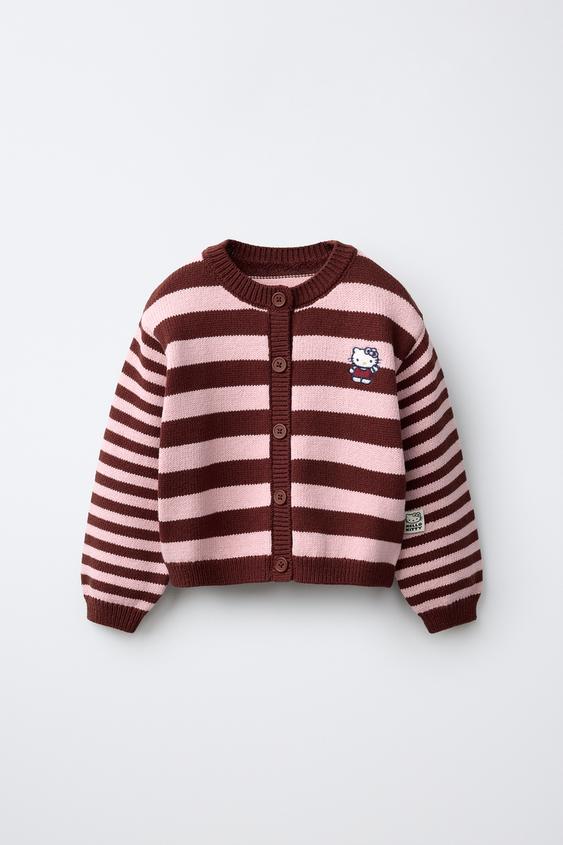 GILET EN MAILLE RAYURES BRODÉ HELLO KITTY © SANRIO - Bordeaux de Zara - Image 0