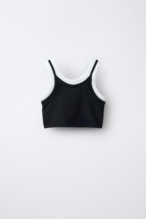 CONTRAST DOUBLE-LAYER TOP - Black by Zara - Image 0