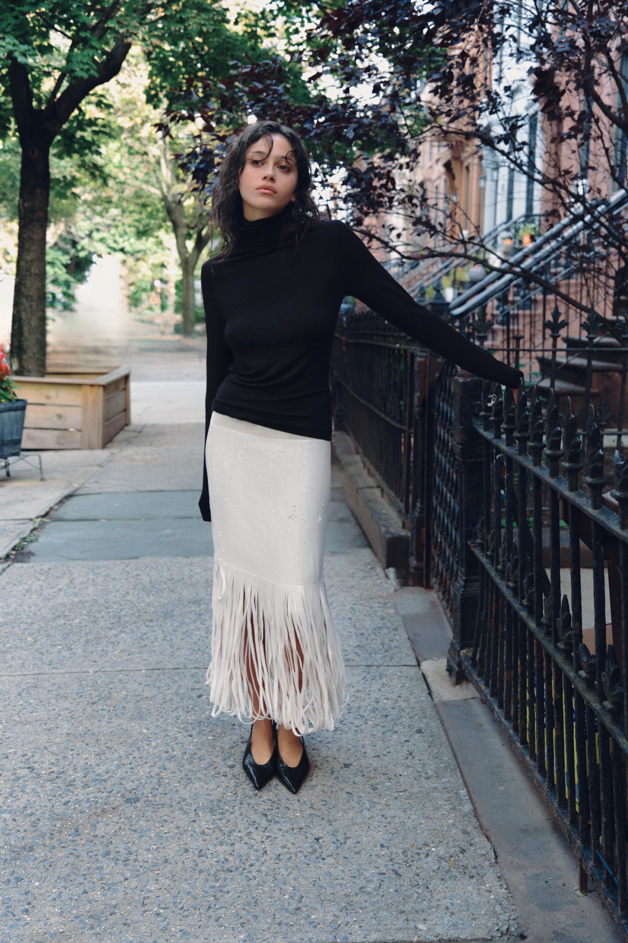 SEQUIN FRINGED MIDI SKIRT