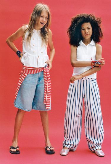 STRIPED BARREL TROUSERS - Ecru / Blue by Zara