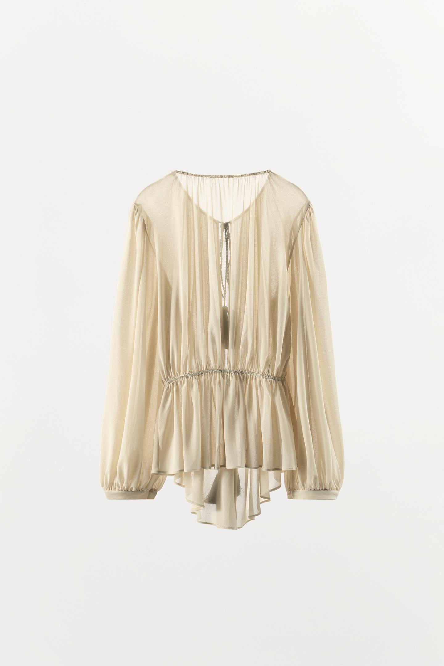 Женская блузка Zara Pom-Pom Romantic Blouse, цвет: Экрю — фото 9