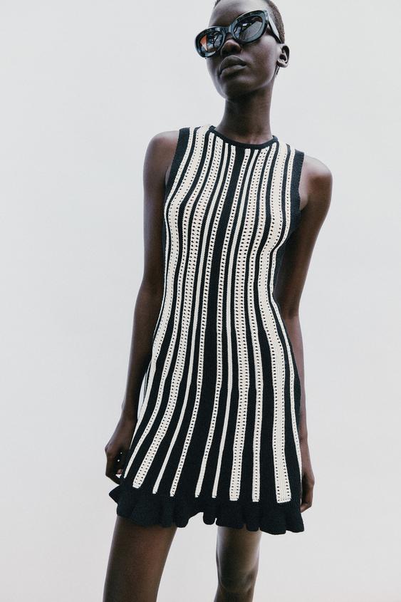 black and white mini dress zara ZARA NEW WOMAN SHORT DRESS WITH TIE DETAIL BOW OFFSHOULDER WHITE XL 7887/707