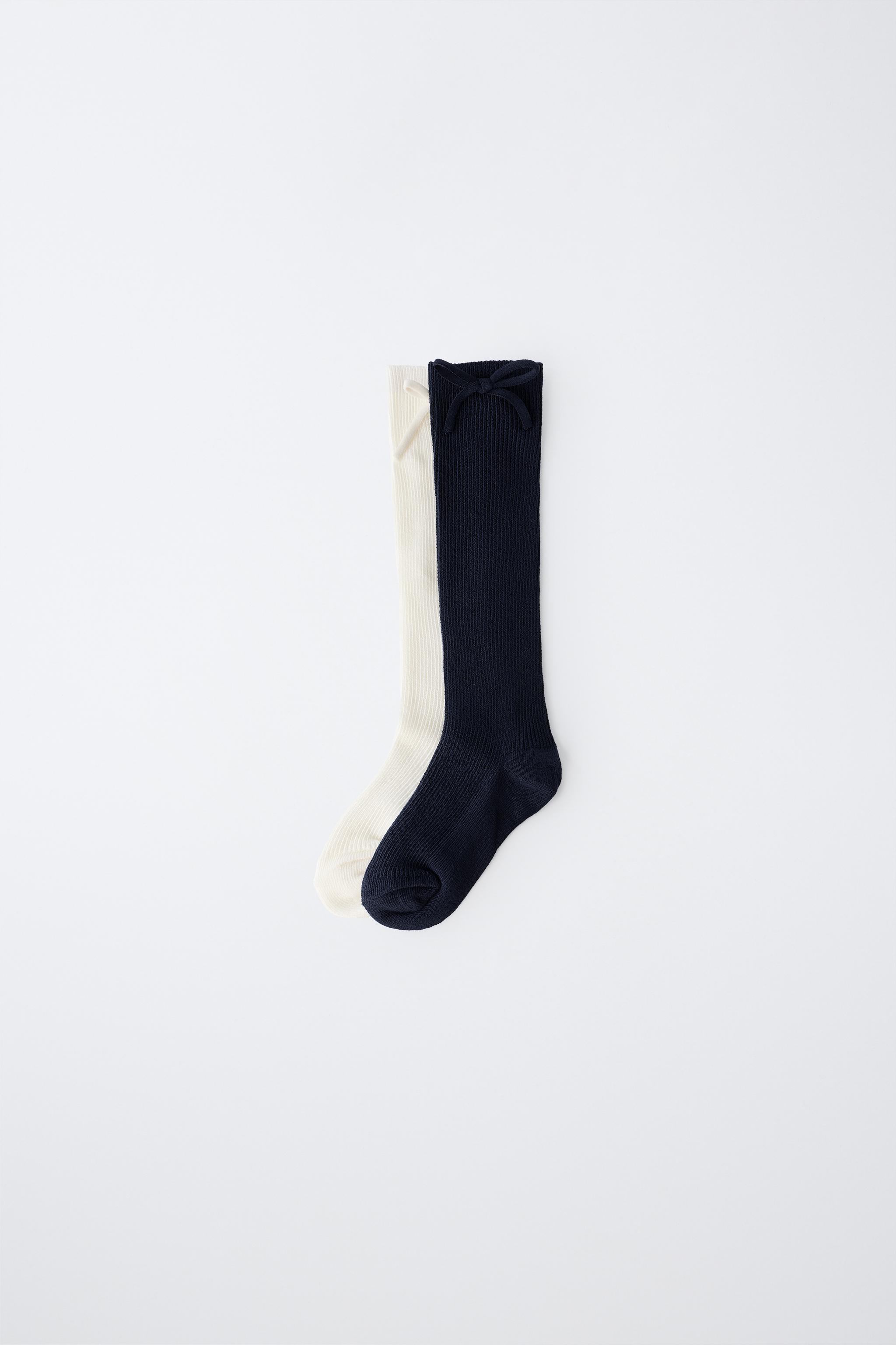 TWO-PACK BOW LONG SOCKS — Navys / Ecru