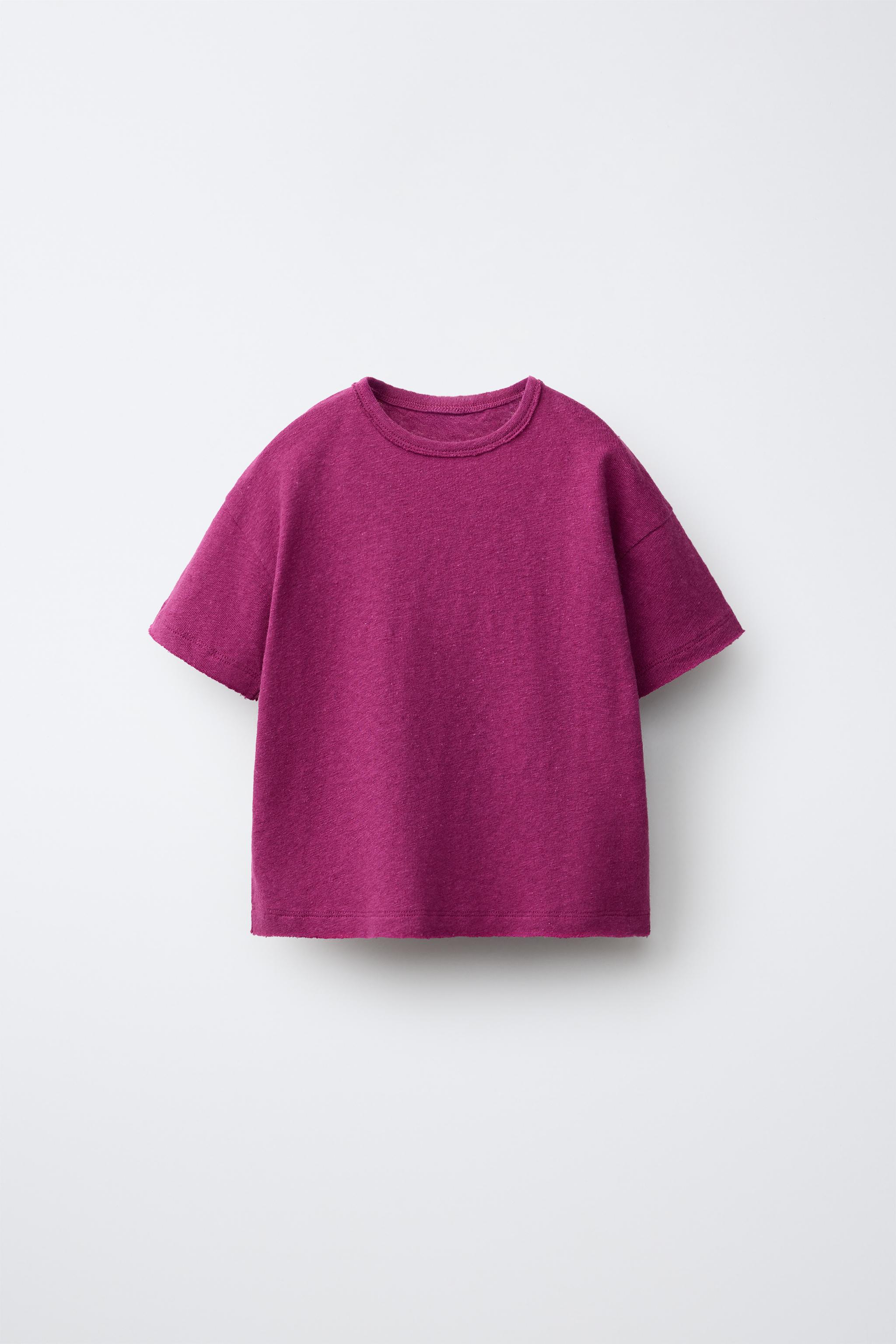 COTTON LINEN BLEND T-SHIRT — Fuchsia